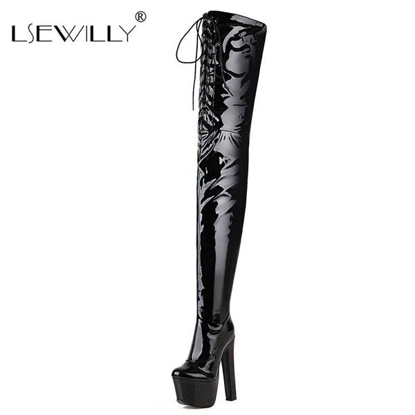 lsewilly 2020 over the knee high women boots thick high heel round toe platform fashion ladies pu leather boots size 46, Black
lsewilly 2020 over the knee high women boots thick high heel round toe platform fashion ladies pu leather boots size 46, Black