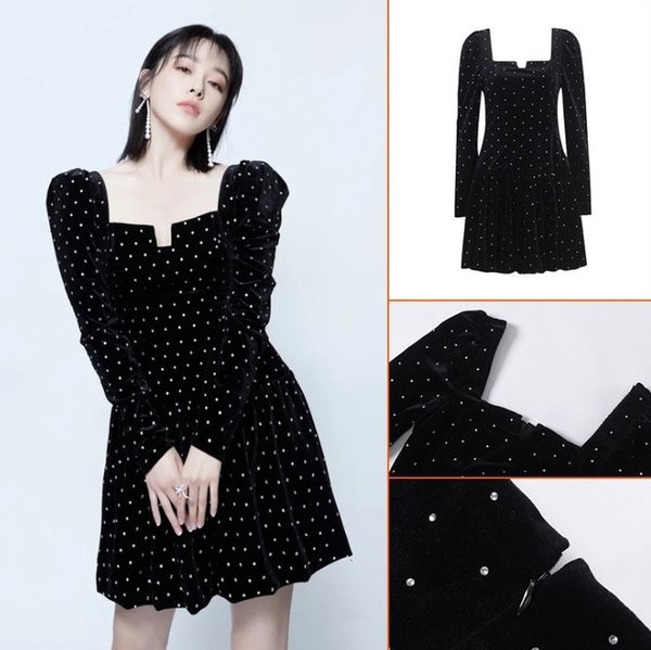 female designer mini velvet retro luxury diamonds party stitches 2021 elegant lady new dress snrc, Black;gray
female designer mini velvet retro luxury diamonds party stitches 2021 elegant lady new dress snrc, Black;gray