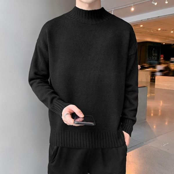 men's autumn and winter half high collar solid color casual sweater, White;black
men's autumn and winter half high collar solid color casual sweater, White;black