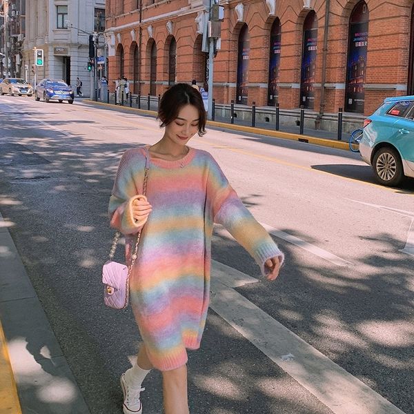 mfhfd autumn 2020 new rainbow stripe sweater ge4im middle and long korean loose dress lazy fur dress dresssweater and dress women's, White;black
mfhfd autumn 2020 new rainbow stripe sweater ge4im middle and long korean loose dress lazy fur dress dresssweater and dress women's, White;black
