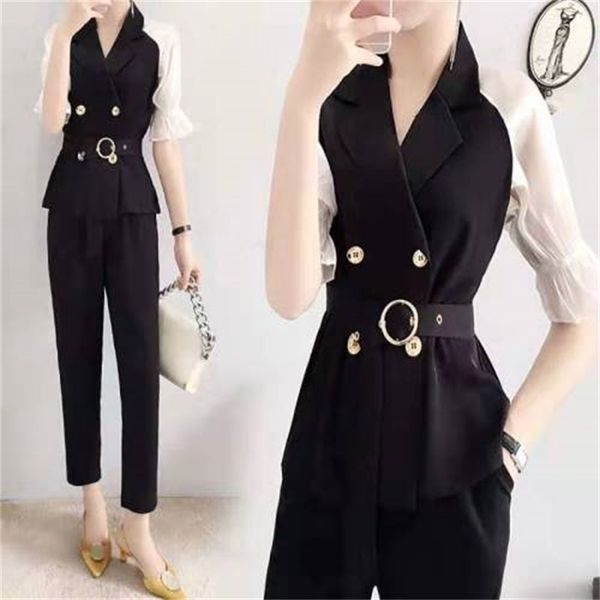 double breasted korean piece luxury female office lady two pieces joint clothes together c7lt, White
double breasted korean piece luxury female office lady two pieces joint clothes together c7lt, White