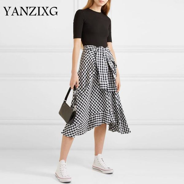 spring summer new plaid stitching round neck short-sleeved fake two-piece lace fashion casual women's dress r6271, Black;gray
spring summer new plaid stitching round neck short-sleeved fake two-piece lace fashion casual women's dress r6271, Black;gray