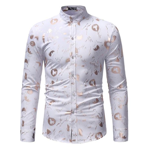 men's casual shirts bronzing floral shirt men 2021 fashion gold foil print white mens long sleeve caual buttoned tuxedo, White;black
men's casual shirts bronzing floral shirt men 2021 fashion gold foil print white mens long sleeve caual buttoned tuxedo, White;black