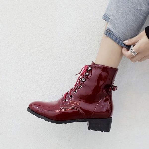pxelena patent leather biker combat motorcycle boots women bwotie square med heels lace up ankle boots female1, Black
pxelena patent leather biker combat motorcycle boots women bwotie square med heels lace up ankle boots female1, Black