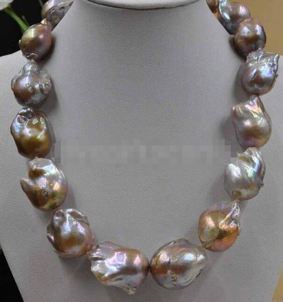 gorgeous natural purple 25*30mm baroque nucleated pearl necklace 18, Silver