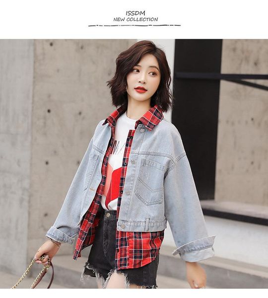 women's jackets hebaoli 2021 fashion autumn fake two patchwork plaid loose denim jeans jacket for western women, Black;brown
women's jackets hebaoli 2021 fashion autumn fake two patchwork plaid loose denim jeans jacket for western women, Black;brown