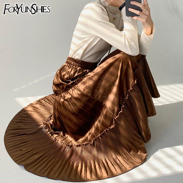 foryunshes woman vintage velvet pleated skirt 2020 autumn winter korean elegant fashion elastic high waist brown maxi skirts new y1214, Black
foryunshes woman vintage velvet pleated skirt 2020 autumn winter korean elegant fashion elastic high waist brown maxi skirts new y1214, Black
