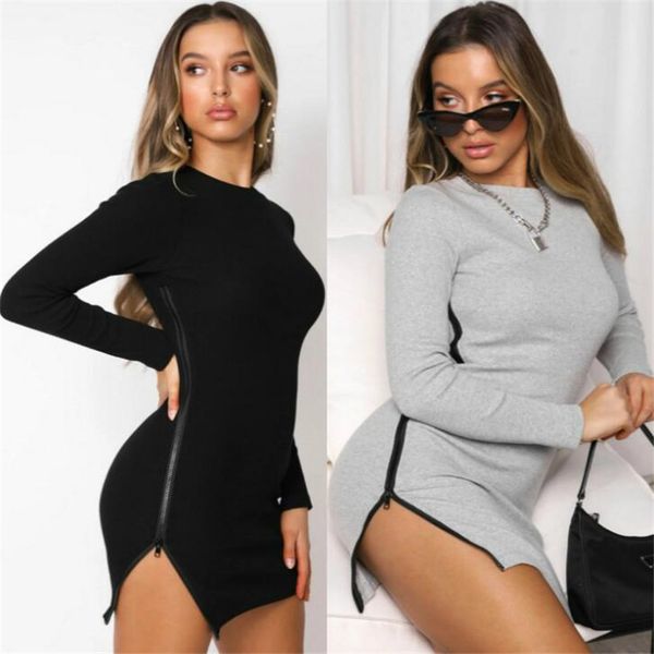 split solid color designer womens hips dress long zipper slim bodycon dress autumn plus size female clothing, Black;gray
split solid color designer womens hips dress long zipper slim bodycon dress autumn plus size female clothing, Black;gray