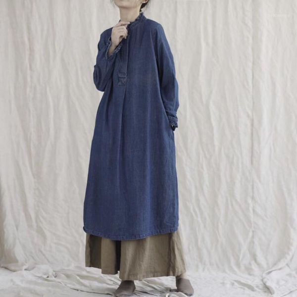 johnature women vintage denim dresses stand long sleeve 2020 autumn new button loose female clothes korean style blue dresses1, Black;gray
johnature women vintage denim dresses stand long sleeve 2020 autumn new button loose female clothes korean style blue dresses1, Black;gray