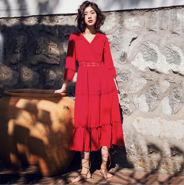 casual dresses red lace midi dress v-neck ruffle summer women clothes sundress, Black;gray
casual dresses red lace midi dress v-neck ruffle summer women clothes sundress, Black;gray