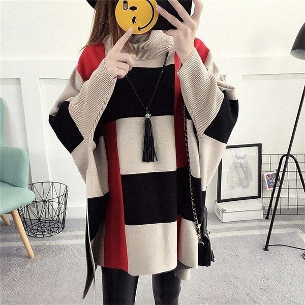 women's pullover cloak capes sweater knitted asymmetric hem striped color block stylish casual soft long sleeve regular fit sweater car, White;black
women's pullover cloak capes sweater knitted asymmetric hem striped color block stylish casual soft long sleeve regular fit sweater car, White;black