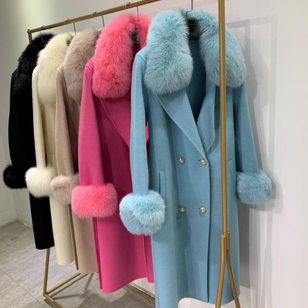 women's wool & blends 2021 winter thick jacket slim belt ladies streetwear natural fur collar double-faced coat warm cashmere outerwear, Black
women's wool & blends 2021 winter thick jacket slim belt ladies streetwear natural fur collar double-faced coat warm cashmere outerwear, Black