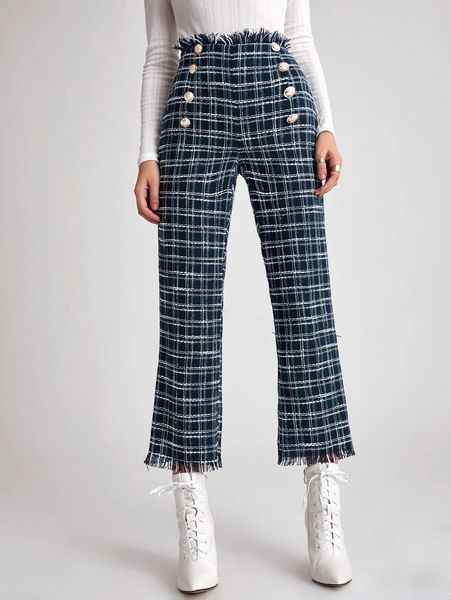 2021 new womens fashion double breasted frayed trim pants high waist trousers outerwear aa9g, Black;white
2021 new womens fashion double breasted frayed trim pants high waist trousers outerwear aa9g, Black;white