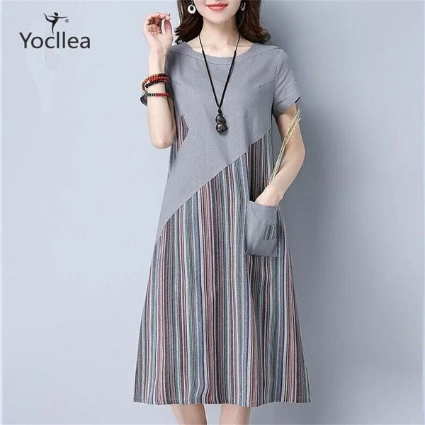 new summer loose plus size dress office lady casual striped patchwork mid long dresses short sleeve a-line dress lj200818, Black;pink
new summer loose plus size dress office lady casual striped patchwork mid long dresses short sleeve a-line dress lj200818, Black;pink