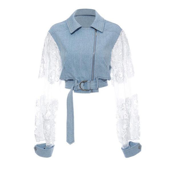 women's jackets seebeautiful fashion 2021 autumn perspective lace denim lapel long sleeve zipper belt loose jacket coat women n587, Black;brown
women's jackets seebeautiful fashion 2021 autumn perspective lace denim lapel long sleeve zipper belt loose jacket coat women n587, Black;brown