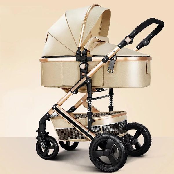 New 2021 Lightweight Luxury Baby Stroller 3 In 1,portable High Landscape Reversible Stroller,gold Stroller Travel Pram,baby Car