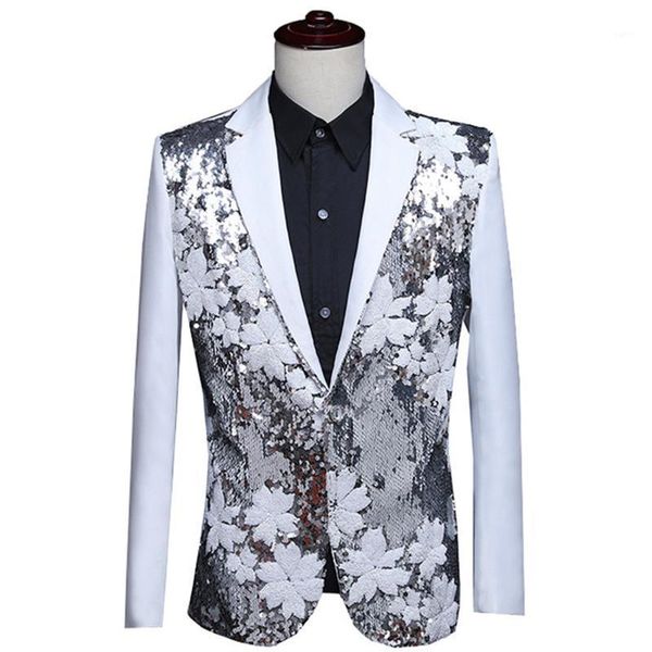 silver cool men's flower sequin performance suit dress jacket singer stage performance coat glitter club singer unique blazer1, White;black
silver cool men's flower sequin performance suit dress jacket singer stage performance coat glitter club singer unique blazer1, White;black