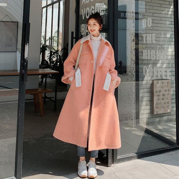 2020 autumn winter solid color long pink windbreaker jacket women's loose casual wool blend trench coat women1, Black
2020 autumn winter solid color long pink windbreaker jacket women's loose casual wool blend trench coat women1, Black