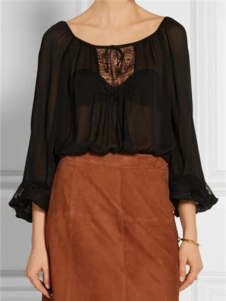 new summer romantic silk see-through women's shirt ladies lace patchwork blouse female long sleeve shirts, White
new summer romantic silk see-through women's shirt ladies lace patchwork blouse female long sleeve shirts, White