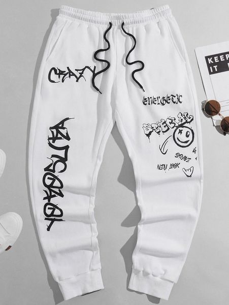 men letter & cartoon graphic sweatpants 75qo#, Black