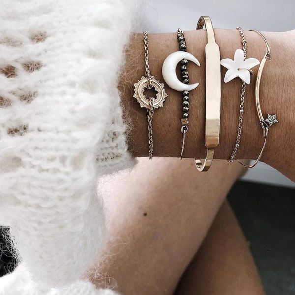 link, chain gold color bohemian handmade sun moon star crystal bracelet sets women 2021 rope bracelets retro jewelry accessories, Black
link, chain gold color bohemian handmade sun moon star crystal bracelet sets women 2021 rope bracelets retro jewelry accessories, Black