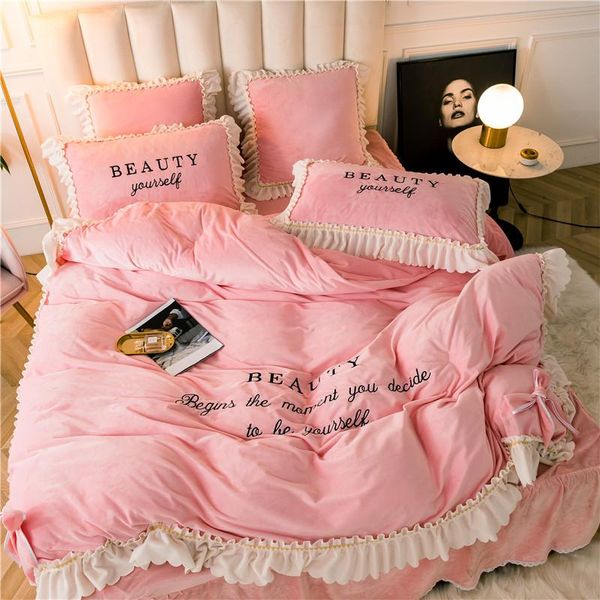 princess style milk velvet baby velvet thicken 4pcs duvet cover bed sheet pillowcases soft embroidery king pink bean paste
princess style milk velvet baby velvet thicken 4pcs duvet cover bed sheet pillowcases soft embroidery king pink bean paste