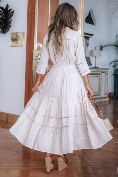 white embroidery midi dress women elegant v-neck half sleeve hollow out lace patchwork buttons a-line dresses summer hippie chic1, Black;gray
white embroidery midi dress women elegant v-neck half sleeve hollow out lace patchwork buttons a-line dresses summer hippie chic1, Black;gray