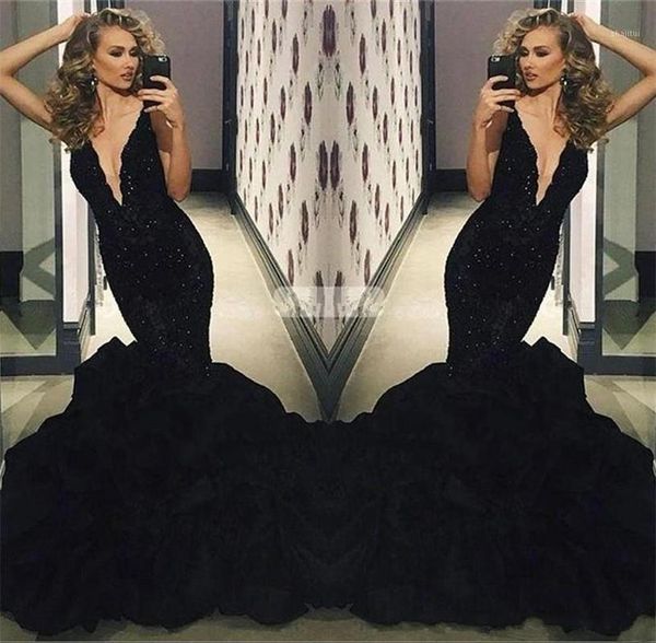2020 deep plunging v neck black mermaid prom dresses beads lace celebrity party dress evening wear1, White;black
2020 deep plunging v neck black mermaid prom dresses beads lace celebrity party dress evening wear1, White;black