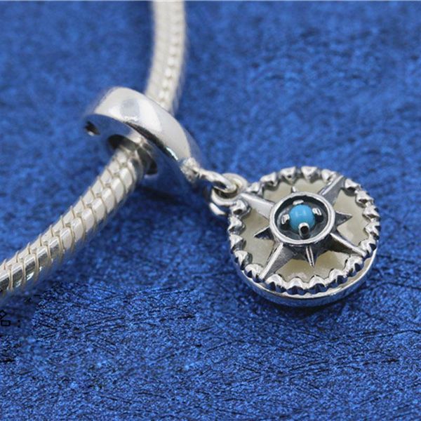 925 sterling silver blue compass rose dangle bead fits european style jewelry charm bracelets, Black
925 sterling silver blue compass rose dangle bead fits european style jewelry charm bracelets, Black