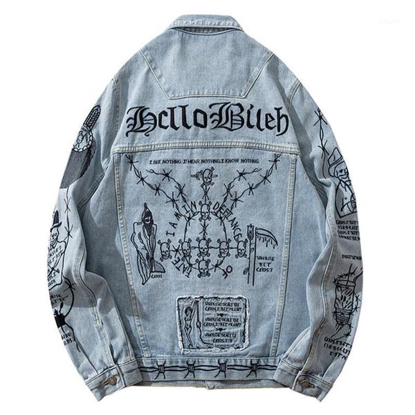 sokotoo men's skull pattern embroidered jean jacket loose streetwear patchwork light blue denim coat outerwear1, Black;brown
sokotoo men's skull pattern embroidered jean jacket loose streetwear patchwork light blue denim coat outerwear1, Black;brown