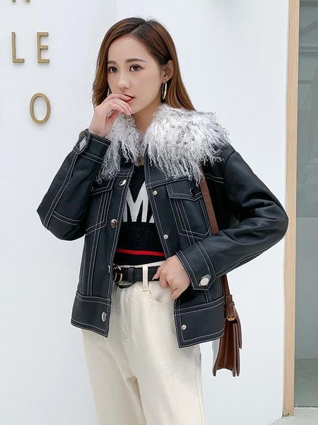 tan wool collar haining fur imported tuscan fur one coat women's leather short fit winter 2021, Black
tan wool collar haining fur imported tuscan fur one coat women's leather short fit winter 2021, Black