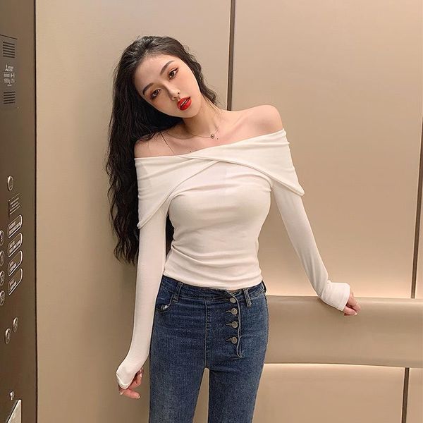 p shoot horizontal neck-shoulder off-shoulder long-sleeved t-shirt female nightclub disco dancing annual general meetin, White
p shoot horizontal neck-shoulder off-shoulder long-sleeved t-shirt female nightclub disco dancing annual general meetin, White