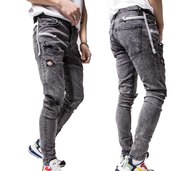 mens hole jeans fashion trend light washed zipper pocket pencil pants spring male high street plus size casual skinny denim trousers, Blue
mens hole jeans fashion trend light washed zipper pocket pencil pants spring male high street plus size casual skinny denim trousers, Blue