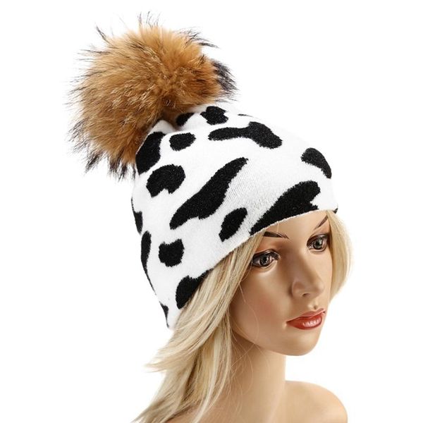 cow print hat warm knitted winter real fur pompom hats for women girls black pom pom beanie cap, Blue;gray
cow print hat warm knitted winter real fur pompom hats for women girls black pom pom beanie cap, Blue;gray