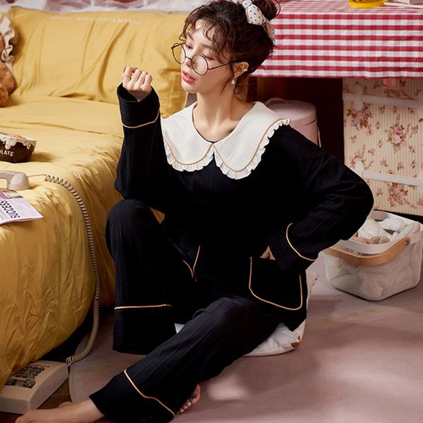 2021 new style women's autumn spring pajama set sweet printing female sleepwear down collar long sleeve nightwear nkw5, Black;red
2021 new style women's autumn spring pajama set sweet printing female sleepwear down collar long sleeve nightwear nkw5, Black;red