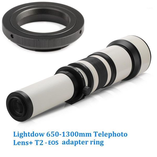 lightdow 650-1300mm f8.0-f16 super telep manual zoom lens+t2-eos adapter ring for canon 1100d 700d 650d 550d 500d 70d 60d 7d1