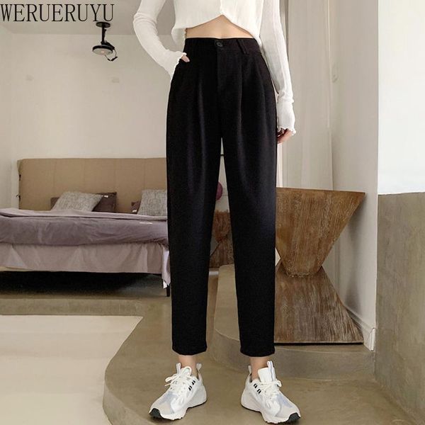 werueruyu korean style ankle suit pants women with belt 2020 autumn winter female harem pants high waist black trousers1, Black;white
werueruyu korean style ankle suit pants women with belt 2020 autumn winter female harem pants high waist black trousers1, Black;white
