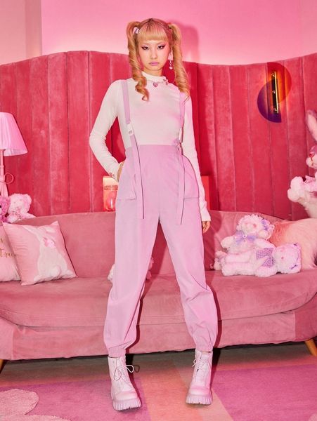 romwe solid straps buckle joggers q6mk#, Black;white 
romwe solid straps buckle joggers q6mk#, Black;white