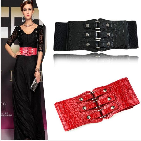 super wide ladies patent leather waistband crocodile double-button snap elasticated waistbandbelt, Black;brown
super wide ladies patent leather waistband crocodile double-button snap elasticated waistbandbelt, Black;brown
