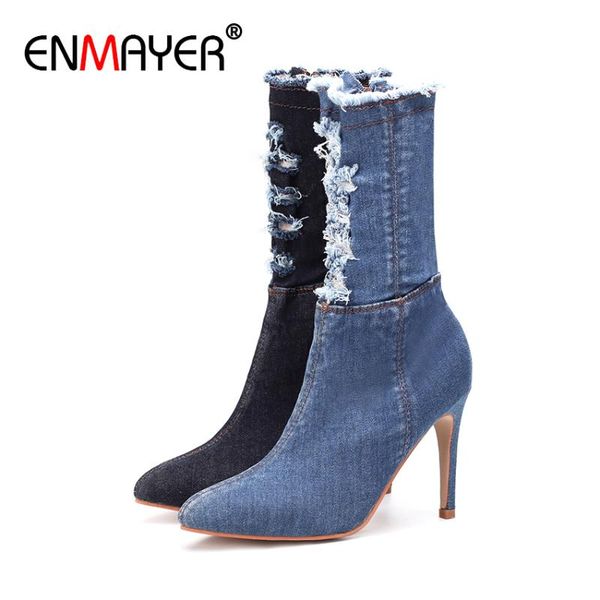 enmayer denim pointed toe super high mid-calf boots thin heels sewing winter boots women zip poly urethane autumn shoes skyblue, Black
enmayer denim pointed toe super high mid-calf boots thin heels sewing winter boots women zip poly urethane autumn shoes skyblue, Black