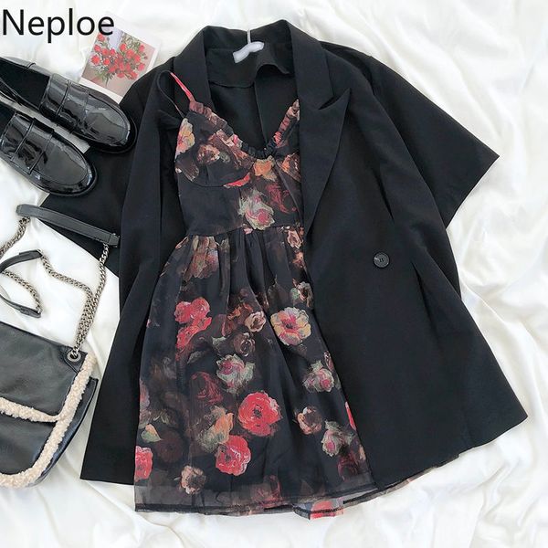 neploe korean two pieces set women short sleeve blazer coat + v enck sleeveless stretch high waist floral sling dress suit lj200907, White;black
neploe korean two pieces set women short sleeve blazer coat + v enck sleeveless stretch high waist floral sling dress suit lj200907, White;black
