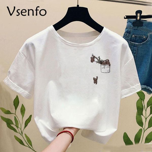 women's funny cute sloth print t-shirt summer casual lady round neck t shirt femme camisas mujer womens clothing, White
women's funny cute sloth print t-shirt summer casual lady round neck t shirt femme camisas mujer womens clothing, White