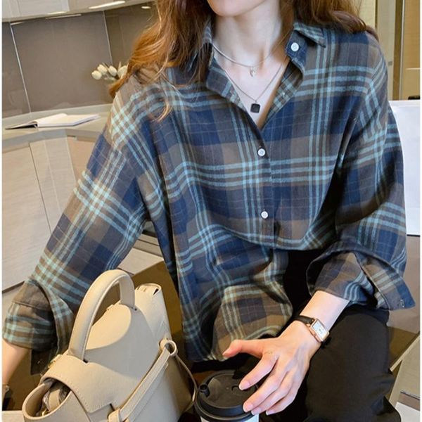 women's blouses & shirts women 2021 fashion long sleeve turn down collar plaid all-match shirt blouse casual retro, White
women's blouses & shirts women 2021 fashion long sleeve turn down collar plaid all-match shirt blouse casual retro, White