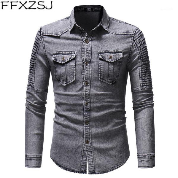 men's casual shirts ffxzsj brand men's wear pleated patchwork sleeves denim shirt long sleeve jacket for men turn-down collar1, White;black
men's casual shirts ffxzsj brand men's wear pleated patchwork sleeves denim shirt long sleeve jacket for men turn-down collar1, White;black