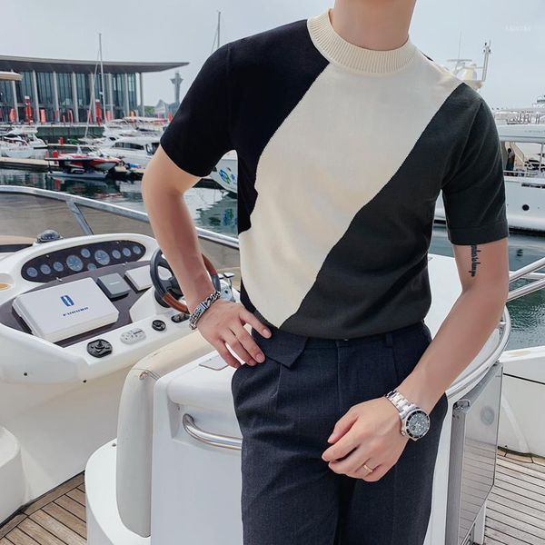 2021 sweater men short sleeve slim fit knitted pullovers fashion half turtleneck knitwear contrast color casual bottoming, White;black 
2021 sweater men short sleeve slim fit knitted pullovers fashion half turtleneck knitwear contrast color casual bottoming, White;black