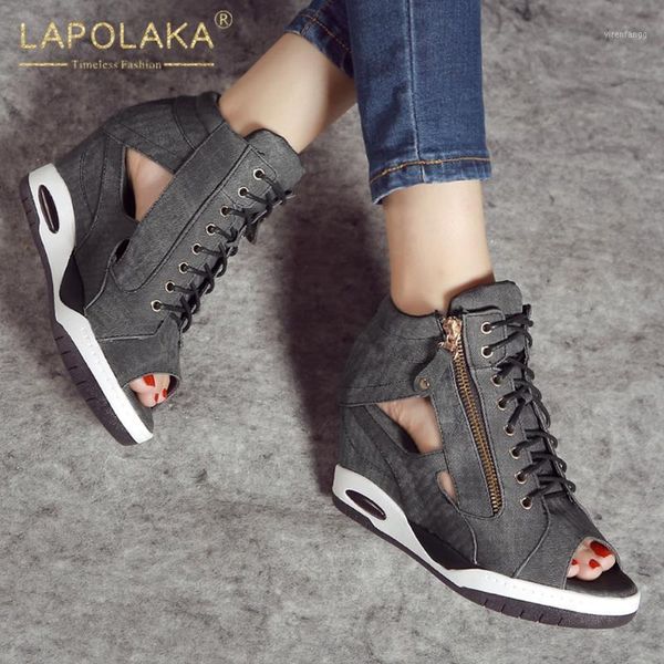 lapolaka leisure wedges high heels summer boots shoelaces denim women's shoes woman sandal female1, Black
lapolaka leisure wedges high heels summer boots shoelaces denim women's shoes woman sandal female1, Black