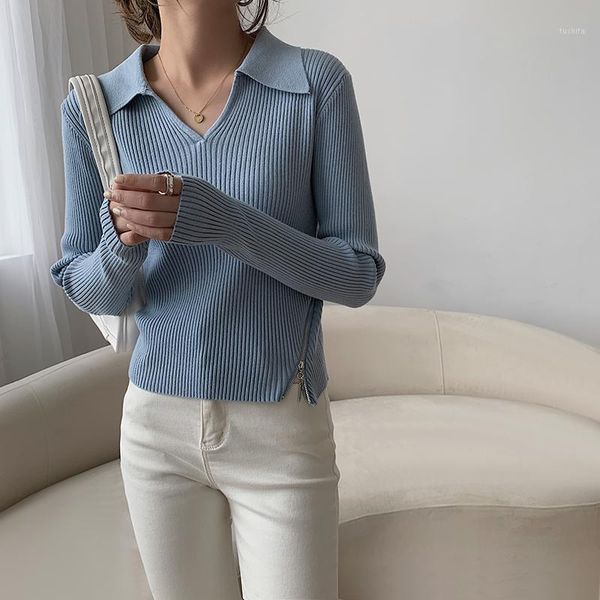 women pullover sweaters fashion lapel long sleeve side split zipper female knit 2020 autumn casual knitted jumpers vs5051, White;black
women pullover sweaters fashion lapel long sleeve side split zipper female knit 2020 autumn casual knitted jumpers vs5051, White;black