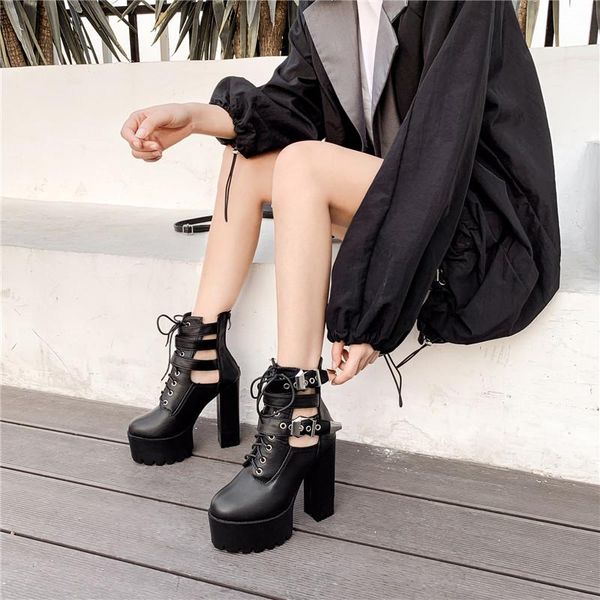 2020 spring hollow buckle strap platform boots extra high heels biker gothic punk lace up ankle boots for women shoes, Black
2020 spring hollow buckle strap platform boots extra high heels biker gothic punk lace up ankle boots for women shoes, Black