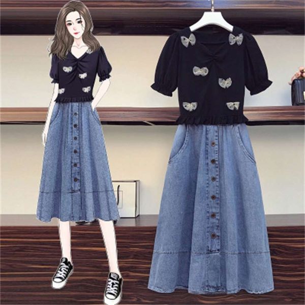 large size women's belly show thin dress fat mm mind fashionable cover meat foreign style age reduction two piece set summer, Black;gray
large size women's belly show thin dress fat mm mind fashionable cover meat foreign style age reduction two piece set summer, Black;gray