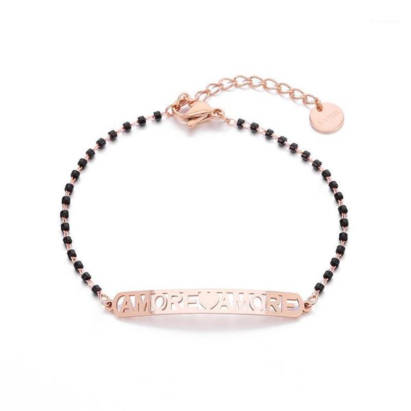 black beaded chain bracelet rose rose color amore letters stainless steel chain heart charm bracelets for friends new gifts1, Golden;silver
black beaded chain bracelet rose rose color amore letters stainless steel chain heart charm bracelets for friends new gifts1, Golden;silver